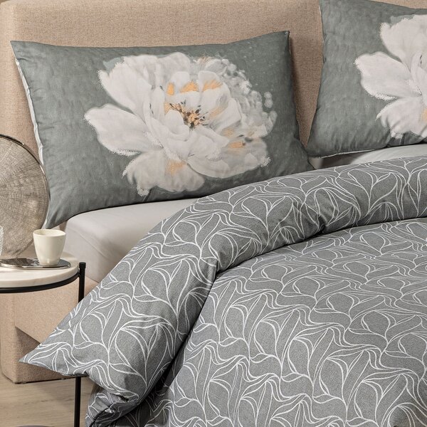 Completo Copripiumino In Cotone Peony Matrimoniale Caleffi Non Specificato Grigio Caleffi