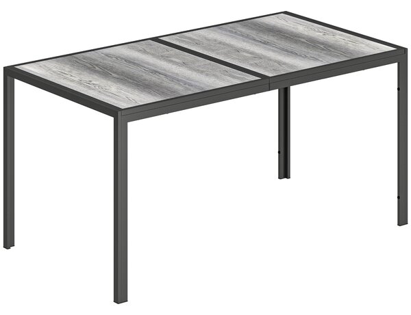 Outsunny Tavolo da Giardino 4-6 Persone con Piano Effetto Legno, in Acciaio e Plastica PSPC, 150x80x74 cm, Grigio e Nero | Aosom Italy