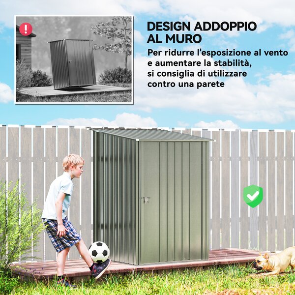 Outsunny Casetta da Giardino con Porta a Battente, Capanno Porta Attrezzi in Acciaio Galvanizzato, 100x104x160 cm, Argento | Aosom Italy