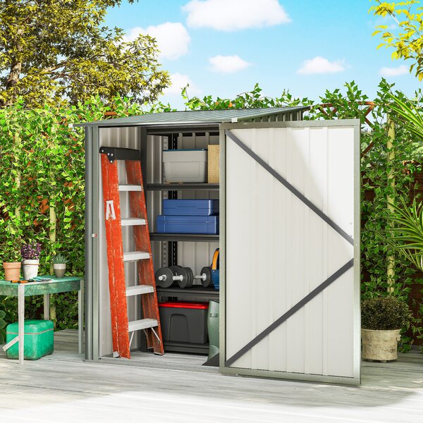 Outsunny Casetta da Giardino con Porta a Battente, Capanno Porta Attrezzi in Acciaio Galvanizzato, 100x104x160 cm, Argento | Aosom Italy