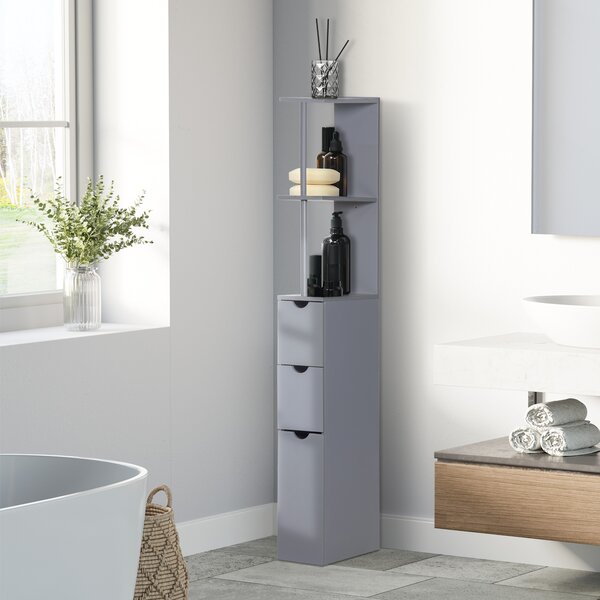 HOMCOM Mobile Colonna Bagno con Ripiani Aperti e Cassetti, in Legno, 15x33x136.8 cm, Grigio | Aosom Italy