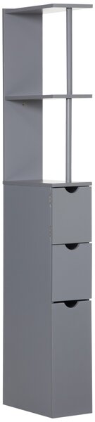 HOMCOM Mobile Colonna Bagno con Ripiani Aperti e Cassetti, in Legno, 15x33x136.8 cm, Grigio | Aosom Italy