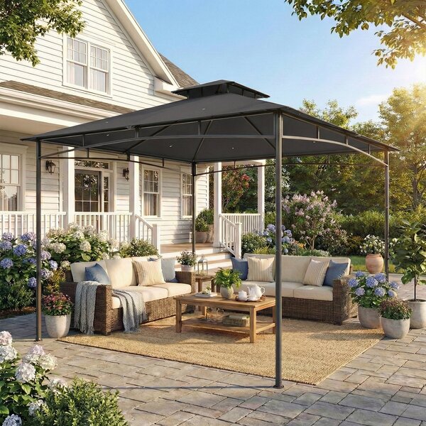 Outsunny Gazebo da Giardino Gazebo da Esterno Doppio Tetto 3x3 m Grigio Scuro | Aosom Italy