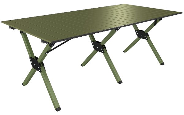 Outsunny Tavolo da Campeggio Pieghevole 116 cm, Tavolo da Picnic Impermeabile con Piano Arrotolabile e Struttura in Metallo, Verde | Aosom Italy