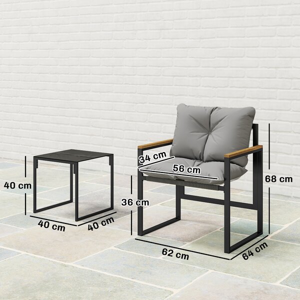Outsunny Set Tavolo e Sedie da Esterno per 3 Persone in Metallo con Cuscini Spessi, Multicolore | Aosom Italy