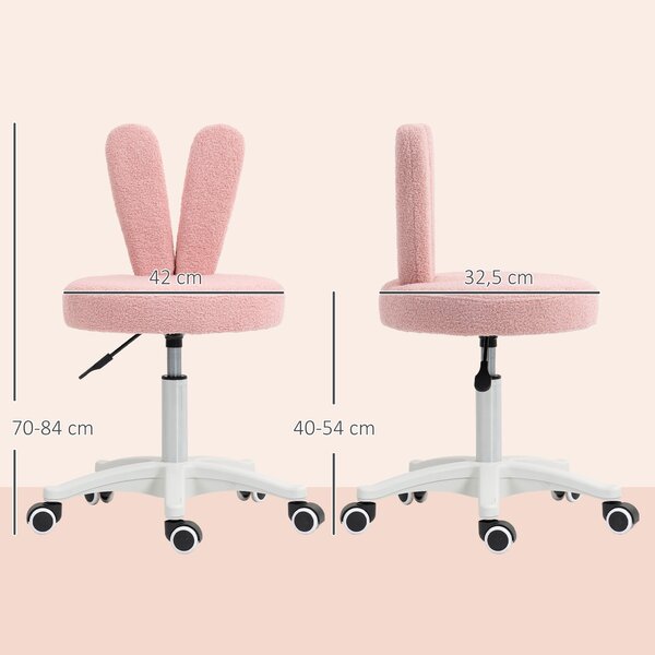 HOMCOM Sedia da Scrivania a Orecchie di Coniglio ad Altezza Regolabile e Rivestita in Pile Teddy Rosa, 53x53x70-84 cm | Aosom Italy