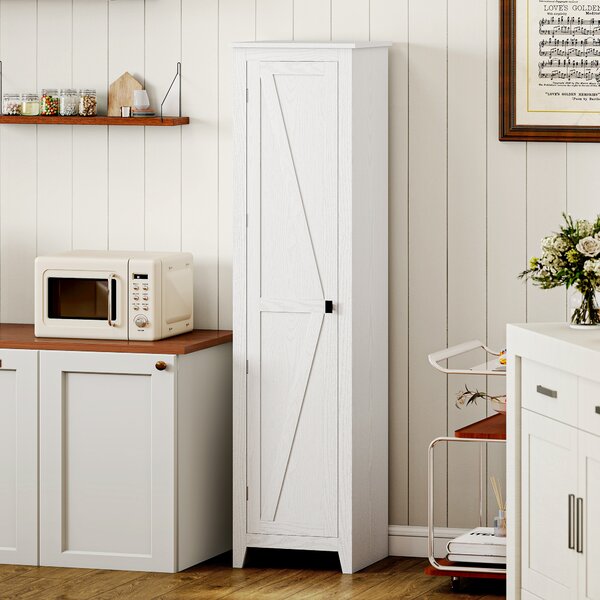 HOMCOM Credenza Cucina Alta Rustica con Anta, Ripiani Regolabili per Sala da Pranzo Soggiorno, 43.5x40x170 cm, Bianco | Aosom Italy