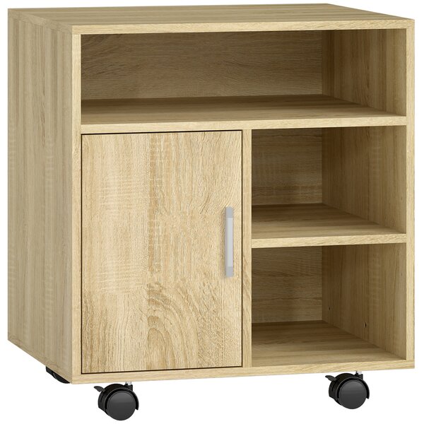 HOMCOM Mobiletto Porta Stampante con Ripiani Aperti e Armadietto in Legno, 60x50x65.5cm, Color Legno | Aosom Italy