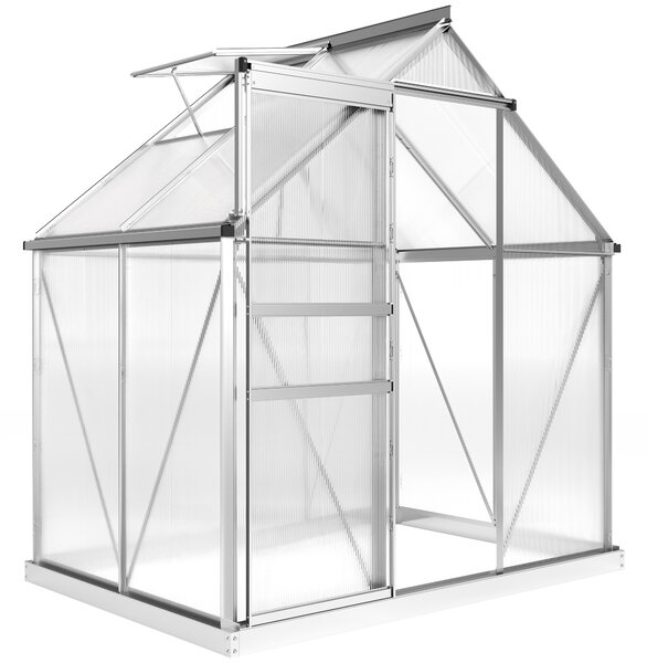 Outsunny Serra in Policarbonato e Alluminio con Porta a Battente e Finestra a Tetto, 192.5x131x200 cm, Argento | Aosom Italy