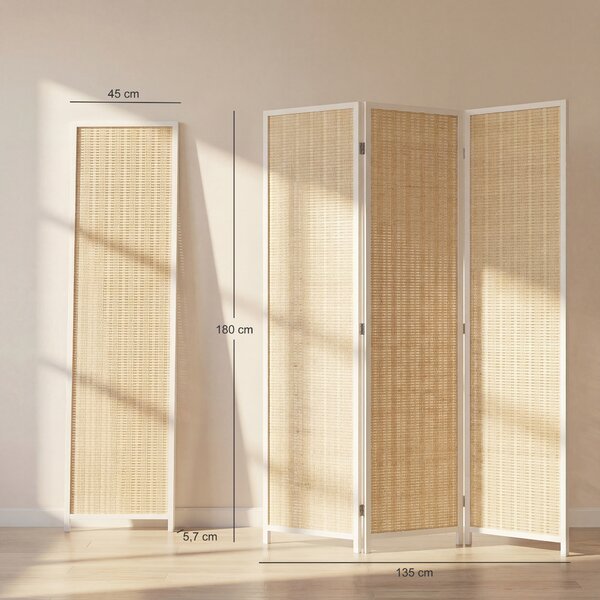 HOMCOM Paravento da Interno a 3 Ante Pieghevole in Legno e Bambù Altezza 180cm, Colore Naturale | Aosom Italy
