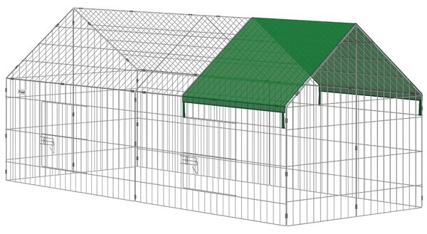 PawHut Gabbia per Conigli e Galline da Esterno e Interno con Protezione Parasole e Griglia Metallica, per Animali Piccoli, Anatre, Galline, 180x75x75 cm, Verde | Aosom Italy