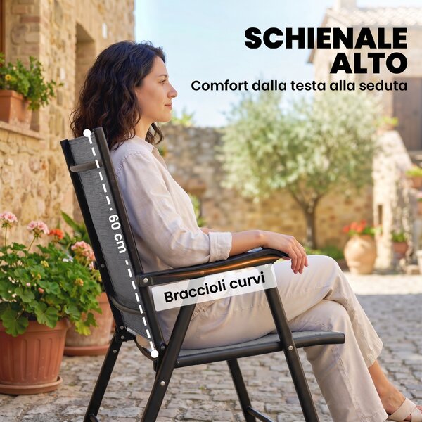 Outsunny Set di 2 Sedie Pieghevoli con Schienale Alto E Braccioli, Grigio Chiaro | Aosom Italy