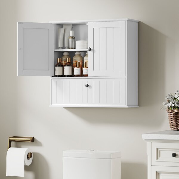 HOMCOM Mobile Bagno da Parete con 3 Ante, Ripiano Regolabile, per Soggiorno e Ingresso, 60x19.5x60 cm, Bianco | Aosom Italy