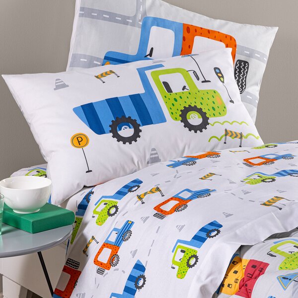 Completo Lenzuola In Cotone City Car Singolo Caleffi Kids Ragazzo Grigio Caleffi