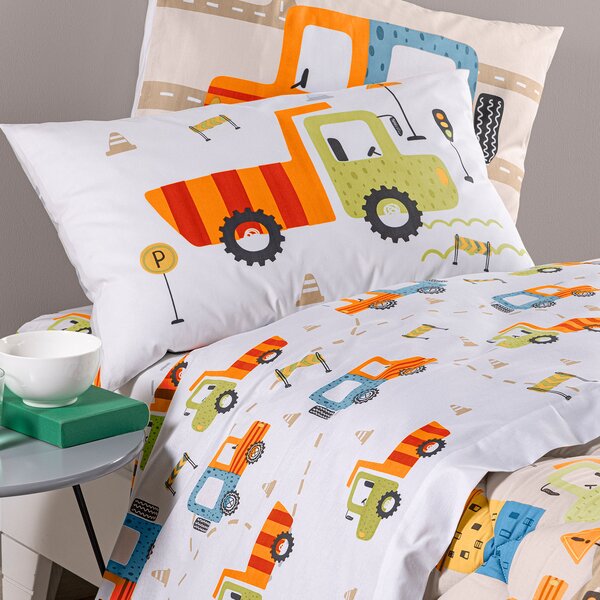 Completo Lenzuola In Cotone City Car Singolo Caleffi Kids Ragazzo Beige Caleffi