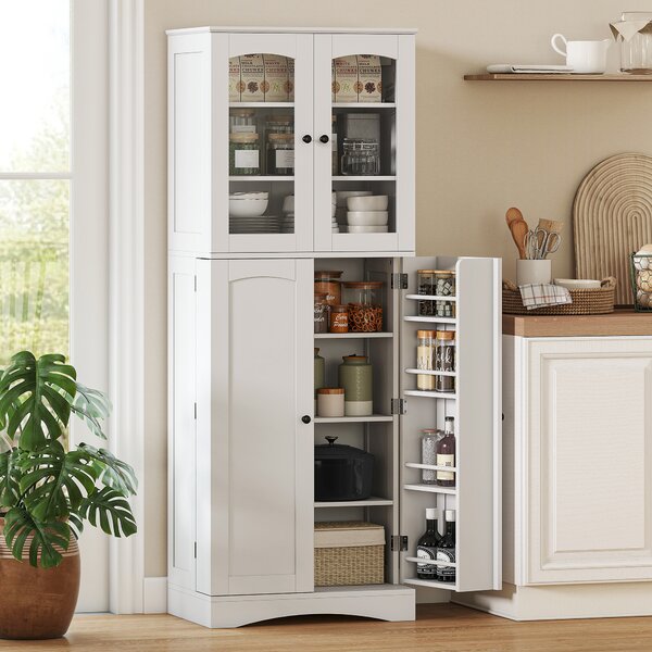 HOMCOM Mobile Dispensa 162 cm, Credenza Cucina, Ante Soft-Close Acrilico, Ripiani, Bianco. | Aosom Italy