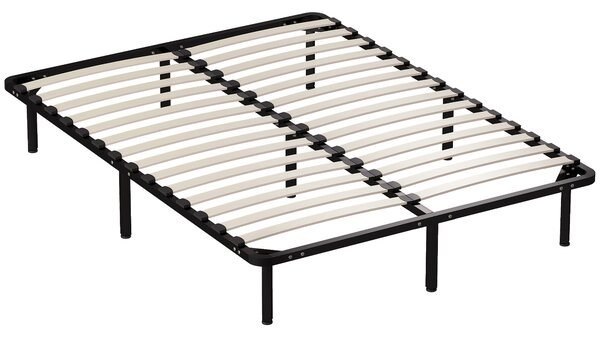 Letto Matrimoniale Industriale 190x140x31 cm a 28 Doghe con Spazio Contenitore in Legno e Acciaio Nero e Legno