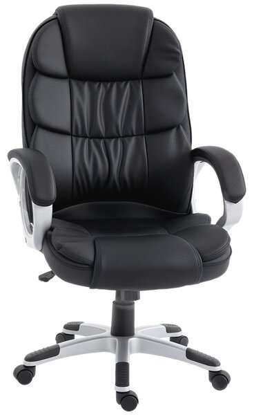 HOMCOM Sedia Ufficio Ergonomica Girevole in Pelle PU, Funzione Dondolo, Altezza Regolabile, Capacità 120kg, Nero | Aosom Italy