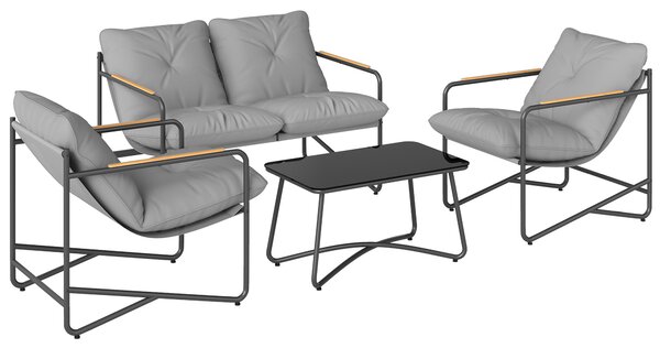 Outsunny Set Giardino 4 Posti con Cuscini Spessi, Salotto Metallo, Grigio Chiaro | Aosom Italy