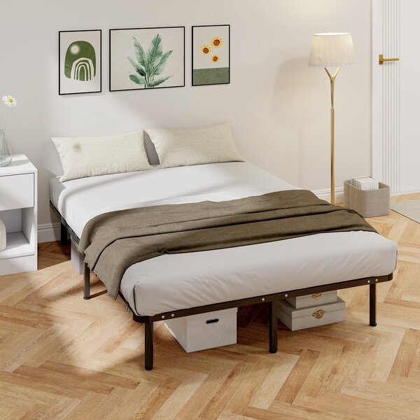 Letto Matrimoniale Industriale 190x140x31 cm a 28 Doghe con Spazio Contenitore in Legno e Acciaio Nero e Legno