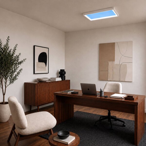 Lucande, plafoniera a luce bianca fredda Sky, 60 x 30 cm, dimmerabile Sky, Blu, Soggiorno / Sala da pranzo, Plastica, Moderno, Pannello LED