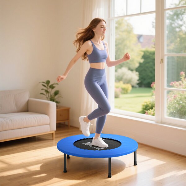 HOMCOM Trampolino Elastico per Adulti Ø81cm, Capacità di Carico 100 kg, a 28 Molle Bunge, per Yoga ed Esercizi, in Acciaio e PP, Blu | Aosom Italy