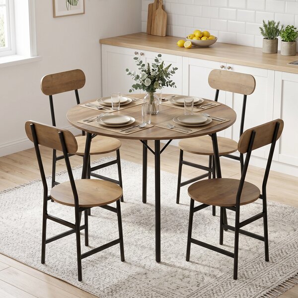 HOMCOM Set pranzo 5 pezzi: tavolo e 4 sedie, gambe metallo, finitura naturale. | Aosom Italy