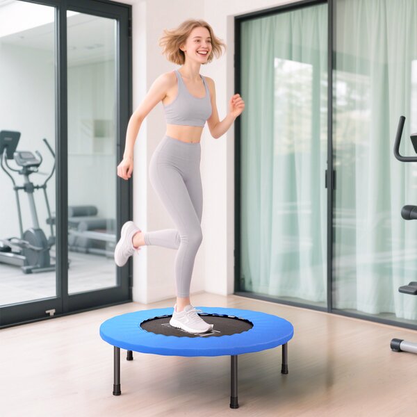 HOMCOM Trampolino Elastico per Adulti Ø81cm, Capacità di Carico 100 kg, a 28 Molle Bunge, per Yoga ed Esercizi, in Acciaio e PP, Blu | Aosom Italy