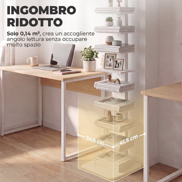 HOMCOM Libreria Torre 11 Ripiani, Scaffale Alto e Stretto Salvaspazio, Bianco | Aosom Italy