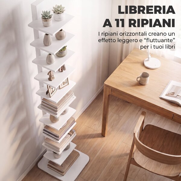 HOMCOM Libreria Torre 11 Ripiani, Scaffale Alto e Stretto Salvaspazio, Bianco | Aosom Italy