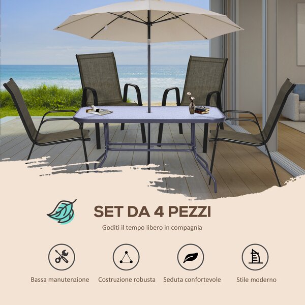 Outsunny Sedie da Esterno Set 4 Pezzi in Tessuto Traspirante e Metallo, Sedie da Giardino Salvaspazio Impilabili, Marrone | Aosom Italy