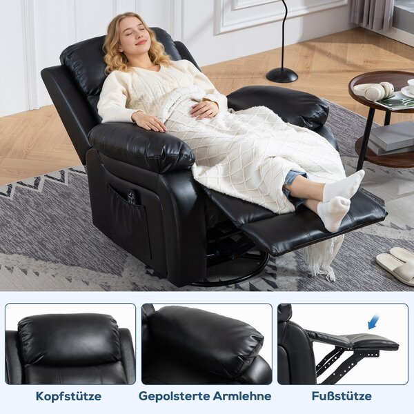 HOMCOM Poltrona Relax Massaggiante con 8 Testine Vibranti, Schienale e Poggiapiedi Regolabili, 98x92x100 cm, Nero | Aosom Italy