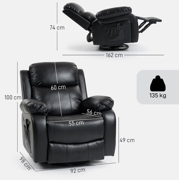 HOMCOM Poltrona Relax Massaggiante con 8 Testine Vibranti, Schienale e Poggiapiedi Regolabili, 98x92x100 cm, Nero | Aosom Italy
