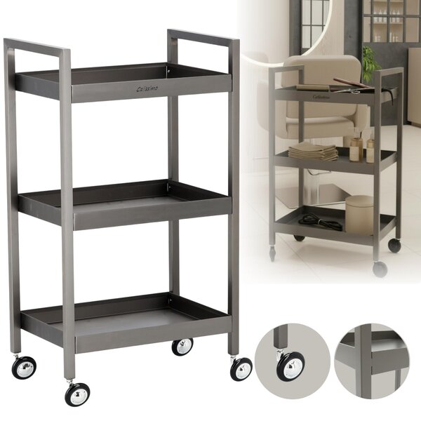 Carrello per cosmetici in metallo argentato