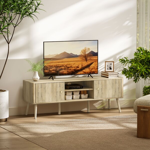 HOMCOM Mobile TV con 2 Ante, 2 Scomparti Aperti e Ripiano Regolabile, 140x35x49 cm, Rovere | Aosom Italy