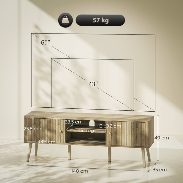 HOMCOM Mobile TV con 2 Ante, 2 Scomparti Aperti e Ripiano Regolabile, 140x35x49 cm, Rovere | Aosom Italy