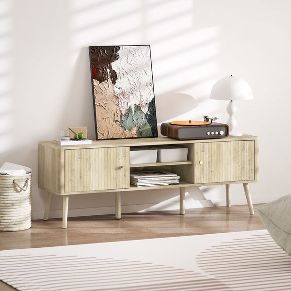 HOMCOM Mobile TV con 2 Ante, 2 Scomparti Aperti e Ripiano Regolabile, 140x35x49 cm, Rovere | Aosom Italy