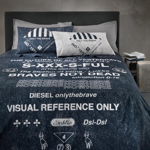 Copripiumino Con Federe In Percalle Graphic Matrimoniale - 255X255 + 2 Federe50X80 Diesel Moderno Denim Caleffi