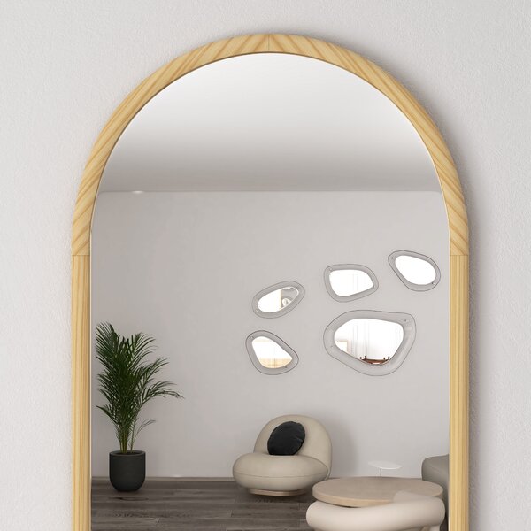 HOMCOM Specchio da Parete ad Arco, 110x65 cm, Cornice in legno, Specchio ad Arco per Soggiorno, Camera, Ingresso, Legno Naturale | Aosom Italy