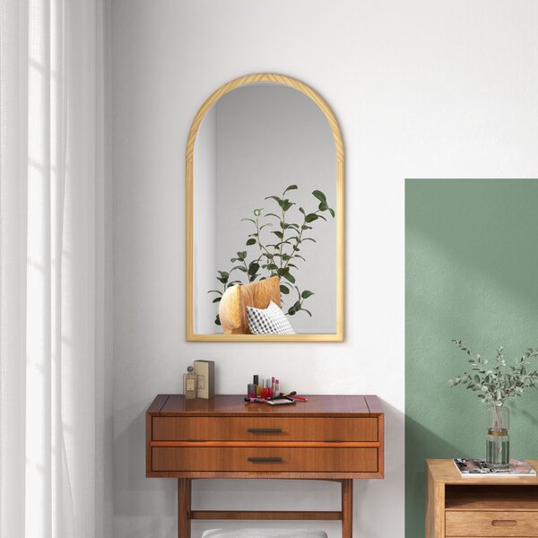 HOMCOM Specchio da Parete ad Arco, 110x65 cm, Cornice in legno, Specchio ad Arco per Soggiorno, Camera, Ingresso, Legno Naturale | Aosom Italy