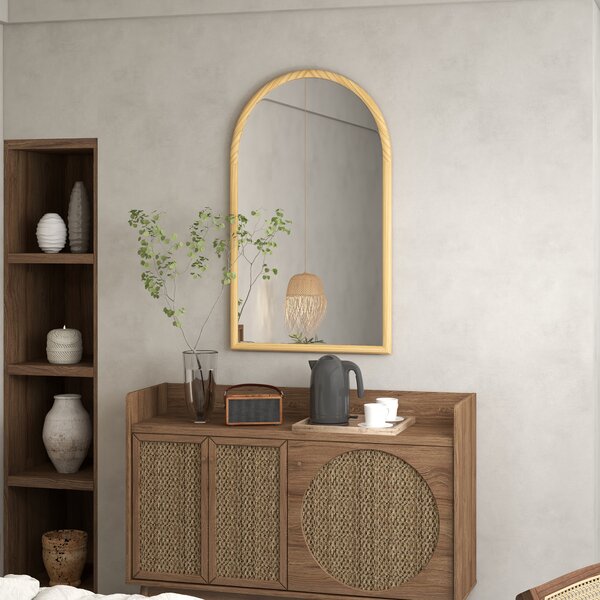 HOMCOM Specchio da Parete ad Arco, 110x65 cm, Cornice in legno, Specchio ad Arco per Soggiorno, Camera, Ingresso, Legno Naturale | Aosom Italy
