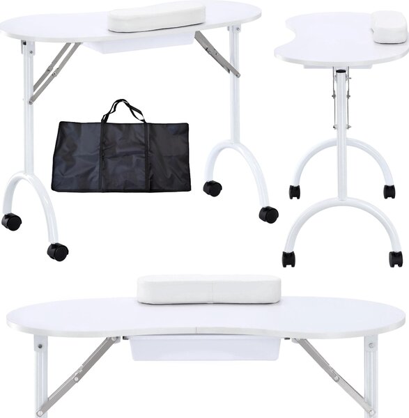 Scrivania tavolino cosmetico pieghevole per manicure mobile bianco