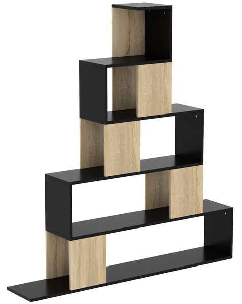 HOMCOM Scaffale Contenitore, Libreria Geometrica a 5 Livelli, per Ufficio, Soggiorno, Camera, Nero e Legno Naturale | Aosom Italy