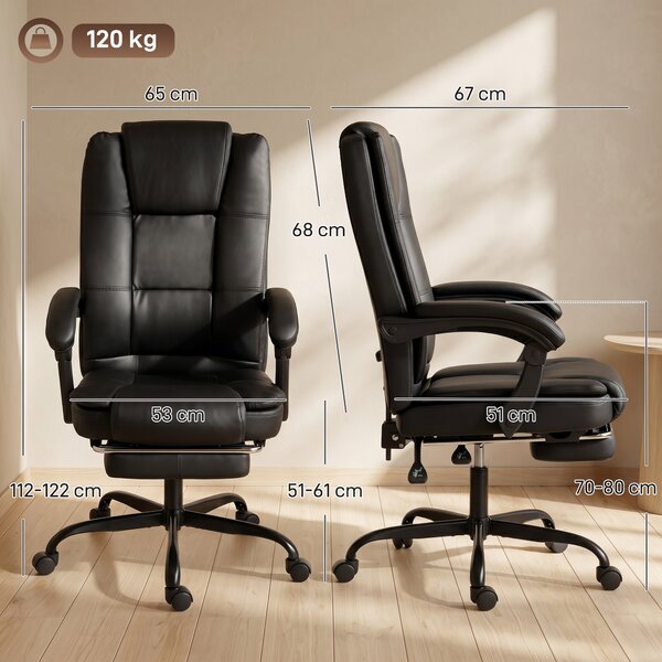 HOMCOM Sedia Ufficio Ergonomica Reclinabile Girevole in Pelle PU con Poggiapiedi, Altezza Regolabile, Nero | Aosom Italy