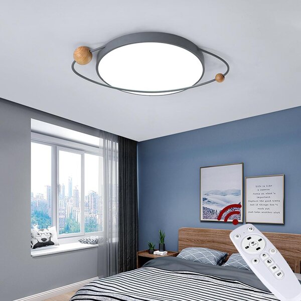 NEW XQ-302 Plafoniera LED grigio-verde con telecomando Colore della luce/luminosità regolabile Paralume in acrilico Struttura in metallo verniciato grigio-verde