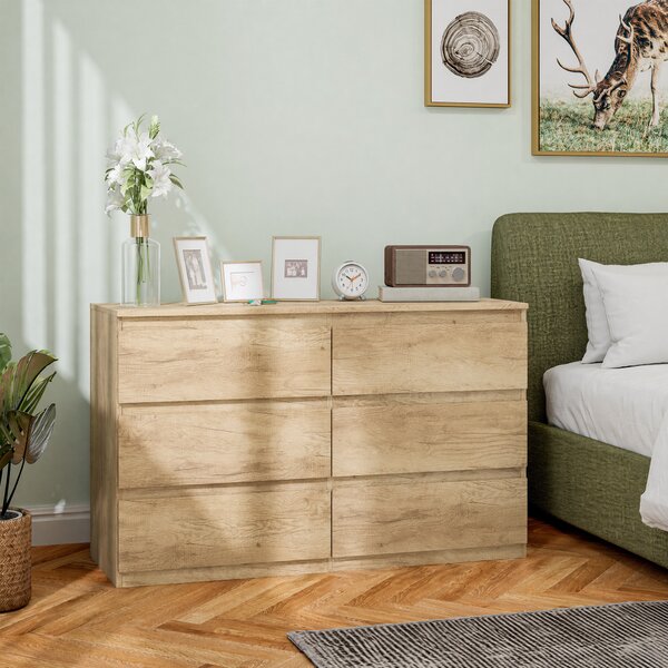 HOMCOM Cassettiera con 6 Cassetti, Mobile Contenitore Minimalista senza Maniglie, 120x39x75 cm, Rovere | Aosom Italy