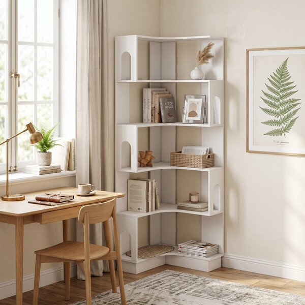 HOMCOM Scaffale Portaoggetti a 6 livelli, Libreria ad Angolo con Pannelli Laterali ad Arco, 60x60x165,5 cm, Bianco | Aosom Italy