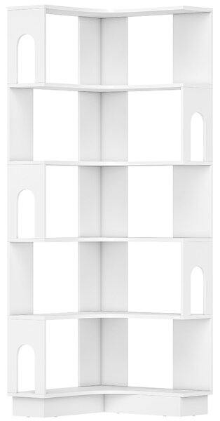 HOMCOM Scaffale Portaoggetti a 6 livelli, Libreria ad Angolo con Pannelli Laterali ad Arco, 60x60x165,5 cm, Bianco | Aosom Italy