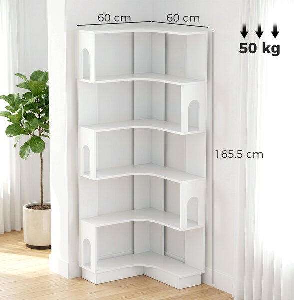 HOMCOM Scaffale Portaoggetti a 6 livelli, Libreria ad Angolo con Pannelli Laterali ad Arco, 60x60x165,5 cm, Bianco | Aosom Italy