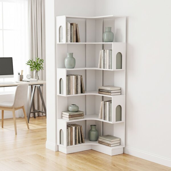 HOMCOM Scaffale Portaoggetti a 6 livelli, Libreria ad Angolo con Pannelli Laterali ad Arco, 60x60x165,5 cm, Bianco | Aosom Italy